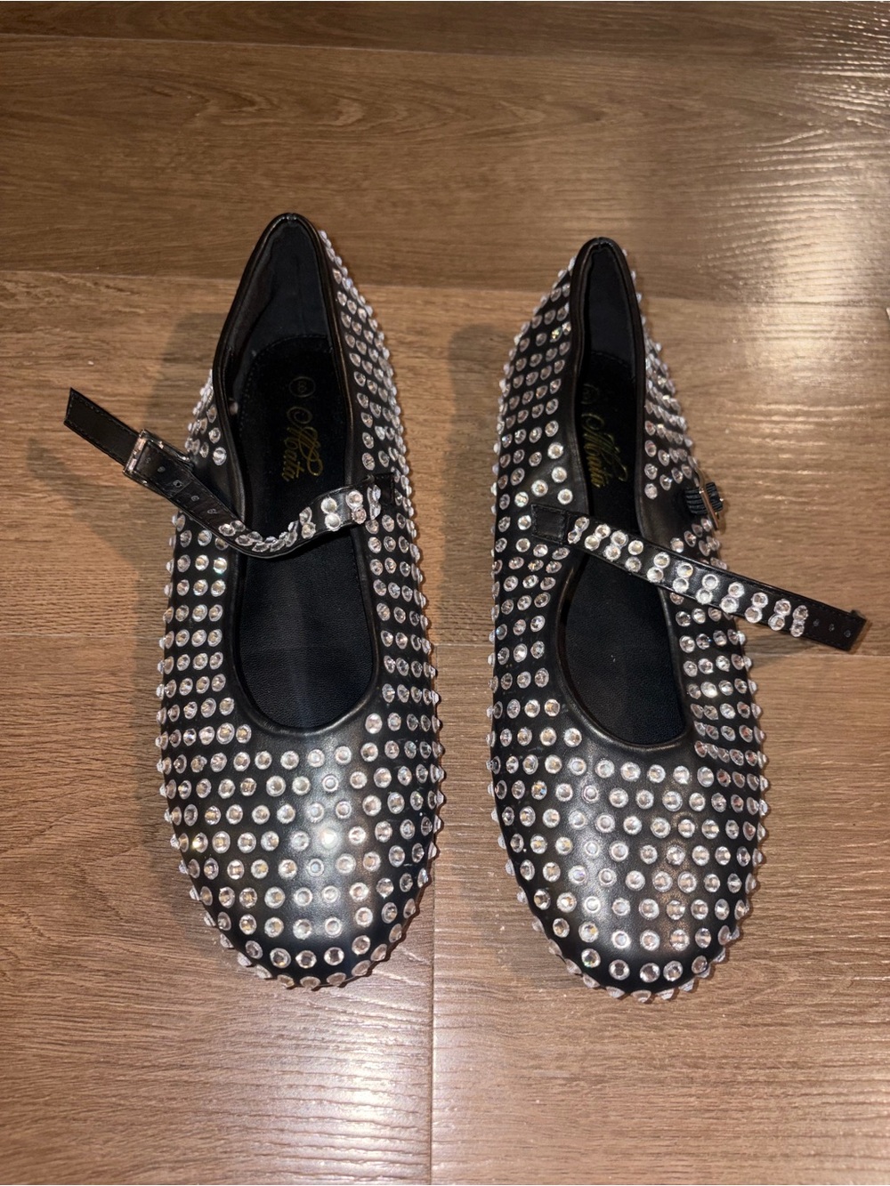Black Rhinestone Studded Mary Jane Flats - Unbranded